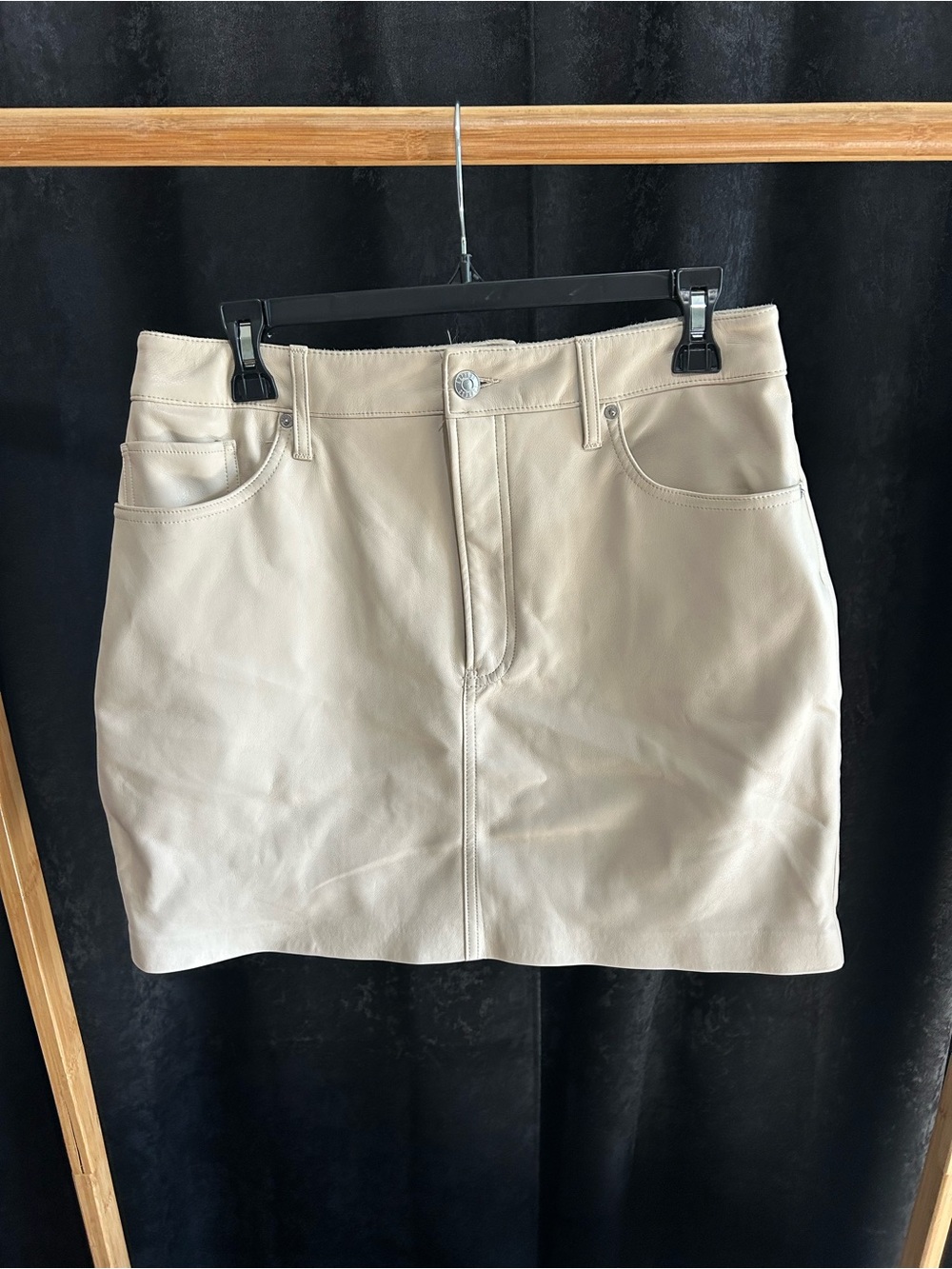 Express Cream Leather Mini Skirt